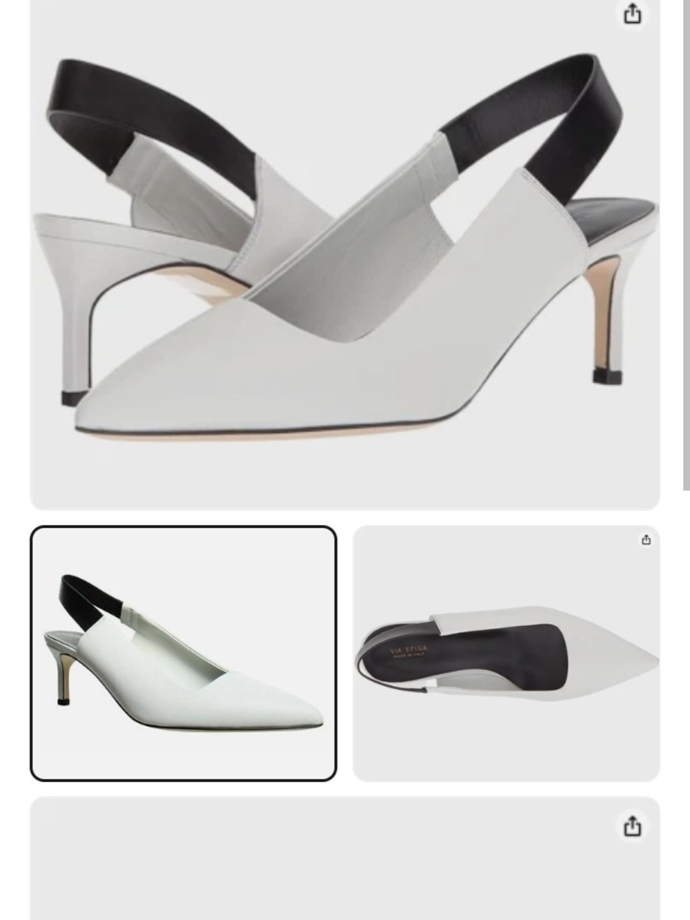 Via Spiga White Pointed Slingback Kitten Heel with Black Strap